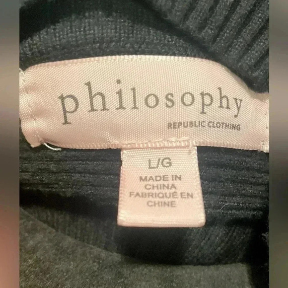 Philosophy black turtle mock neck casual versatile cropped long sleeve sweater L - Picture 4 of 5